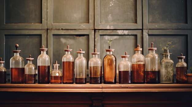 Foto una foto de unas botellas de vidrio vintage de un boticario