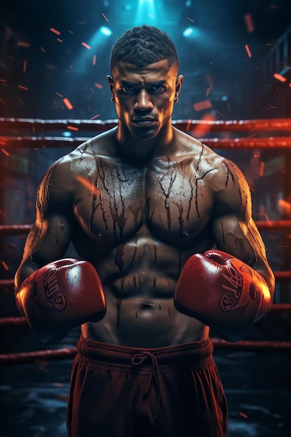 Foto de un boxeador en el fondo oscuro