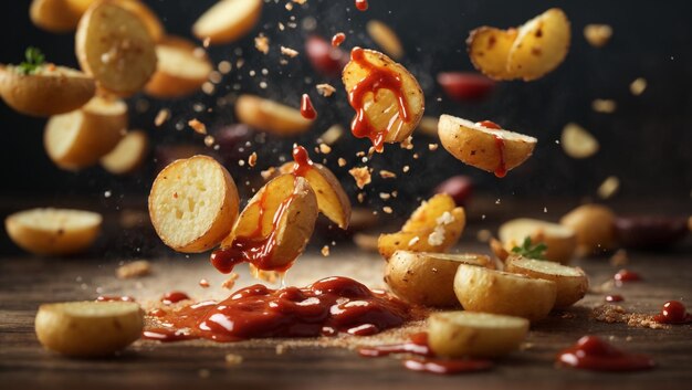 Foto Bratkartoffeln mit Soße und Mayonnaise knusprige Chips lecker lecker 5