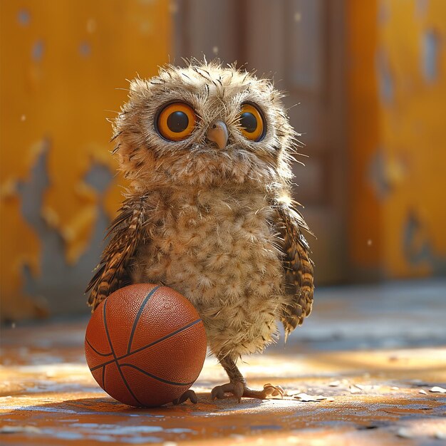 una foto de un búho sosteniendo una pelota