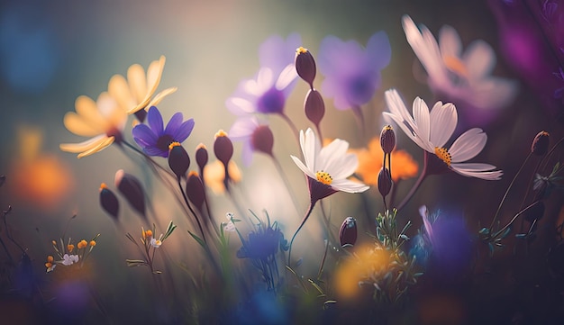 Foto bunte Frühlingsblumen Hintergrund verschwommen Bokeh-Effekt