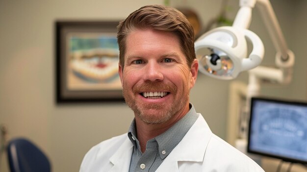 La foto de la cabeza del radiólogo sonriente y guapo