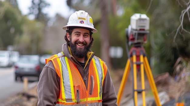 Foto la foto de la cabeza de un topógrafo sonriente