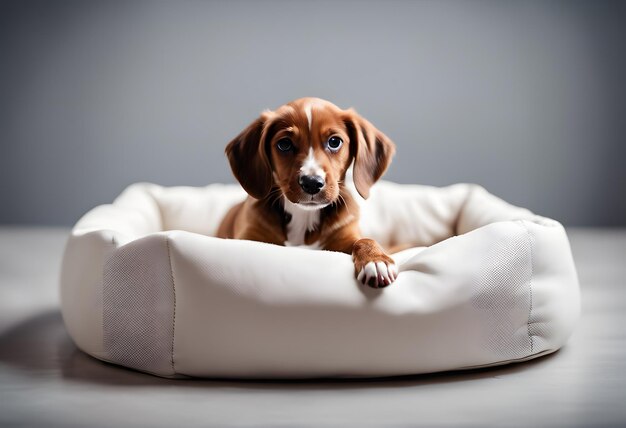 Foto cachorro na cama com tecido branco