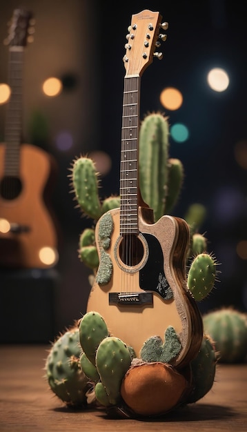 Foto de cactus y guitarra para el Cinco de Mayo