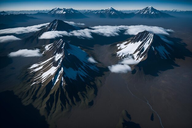 Foto de una cadena montañosa vista desde la ventana de un avión creada con IA