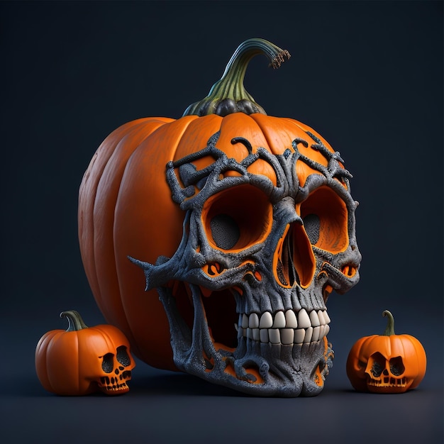 Foto Calabaza De Calavera Con Decoración De Calabaza