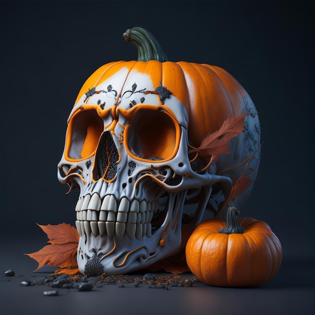 Foto Calabaza De Calavera Con Decoración De Calabaza