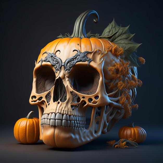 Foto Calabaza De Calavera Con Decoración De Calabaza