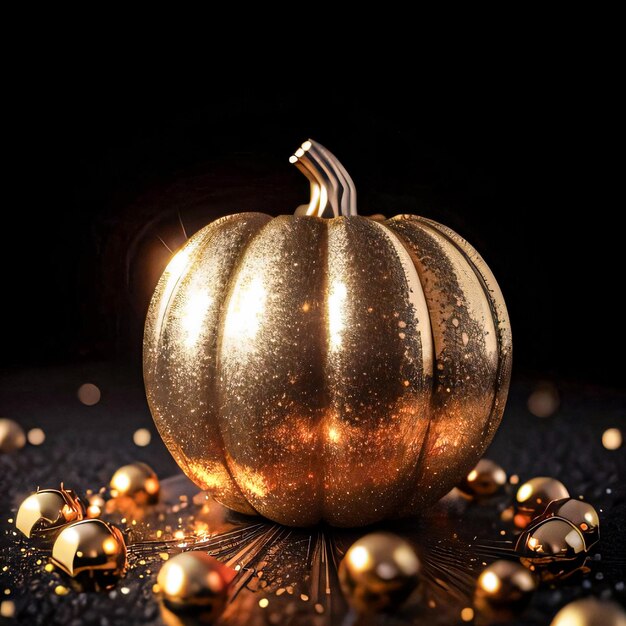 Foto de la calabaza hecha de metal dorado.