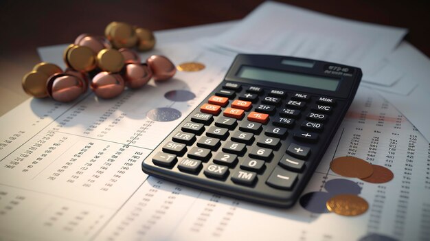 Una foto de una calculadora y documentos financieros.