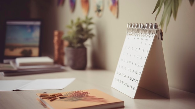 Una foto de un calendario de escritorio creativo con citas inspiradoras o desafíos diarios