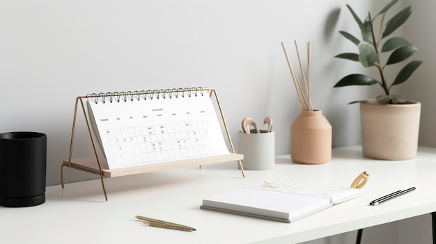 Una foto de un calendario de escritorio minimalista con un diseño claro y nítido