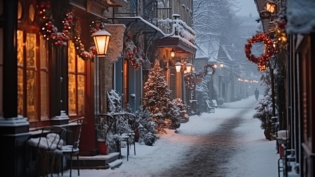 Foto de calle con adornos navideños europeo antiguo