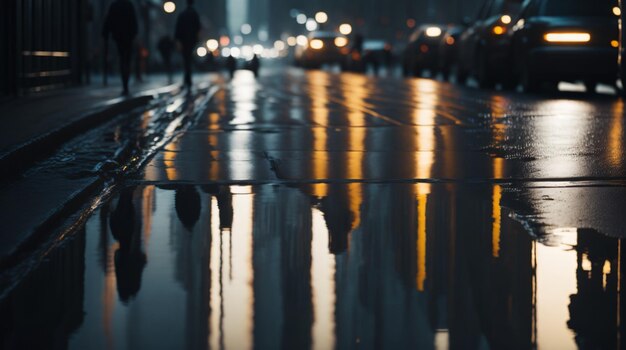 Foto de calle de noche con luces después de la lluvia