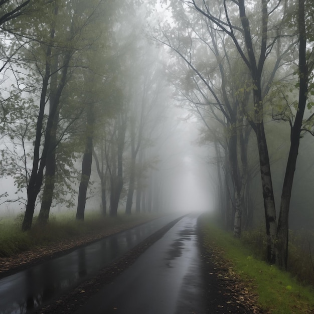 Foto de una calle en el norte de Alemania en un día de niebla en otoño