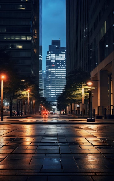 Foto una foto de una calle urbana serena por la noche