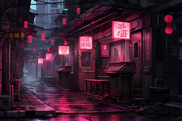 Foto foto de callejones cyberpunk con luces de neón papel pintado 4k