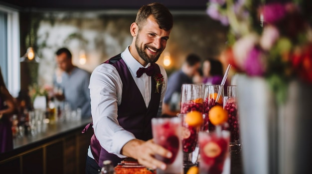 Una foto de un camarero mezclando Mocktails en una boda