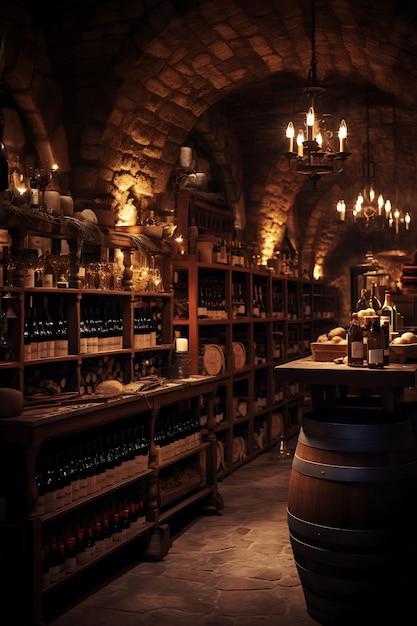Foto de cambio de inclinación de la colección de bodegas de comerciantes de vinos que revela una antigua idea creativa medieval de colección