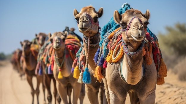 Foto de camello con correa para turistas en Egipto generada por IA