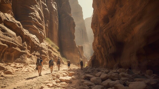 Una foto de una caminata por un cañón.