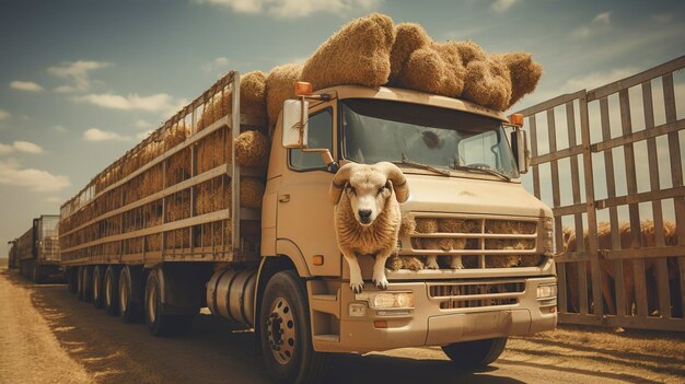 Foto una foto de un camión agrícola que transporta ganado