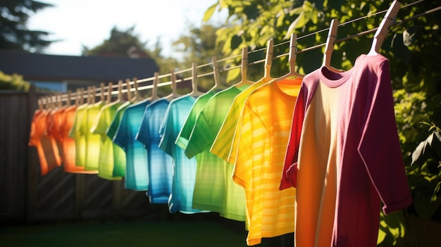 foto camisas arco-íris embaçadas no varal natura Generative Ai