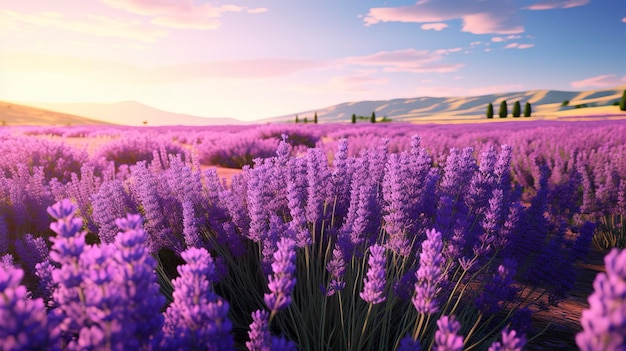 Una foto de un campo de lavanda en flor