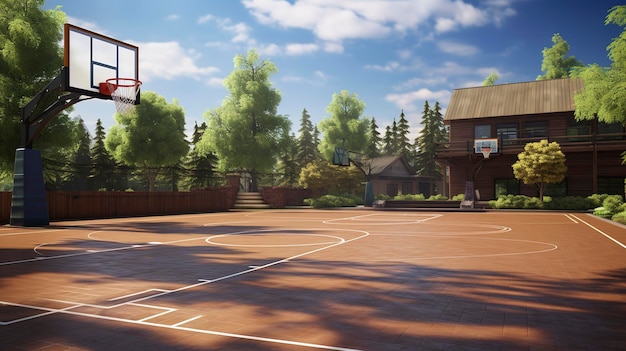 Una foto de una cancha de baloncesto en el patio trasero