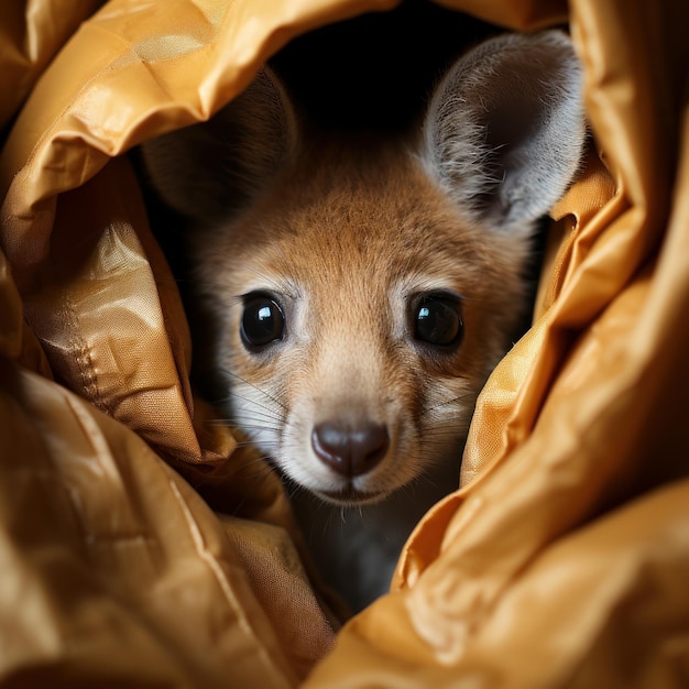Foto de un canguro bebé asomándose de la bolsa de su madre