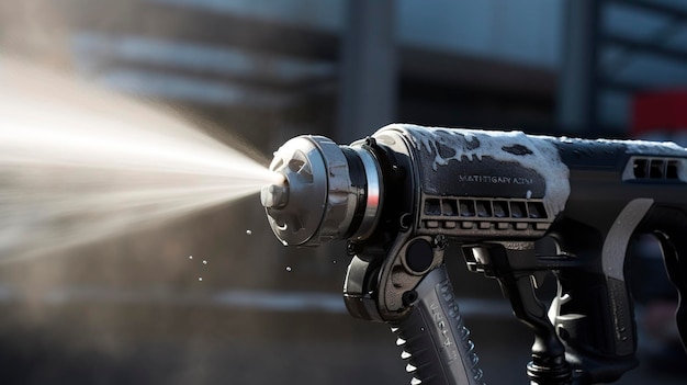Foto una foto de un cañón de espuma acoplado a una lavadora a presión.