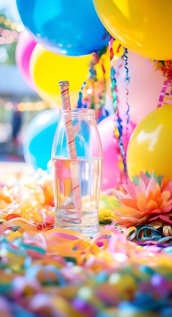 Foto de caprichosos globos y serpentinas de botellas de acrílico Carnaval Sce Idea de concepto Diseño creativo