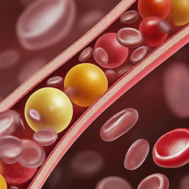 Foto foto captura glóbulos vermelhos correndo através de um vaso sanguíneo mostrando o processo vital de oxigênio
