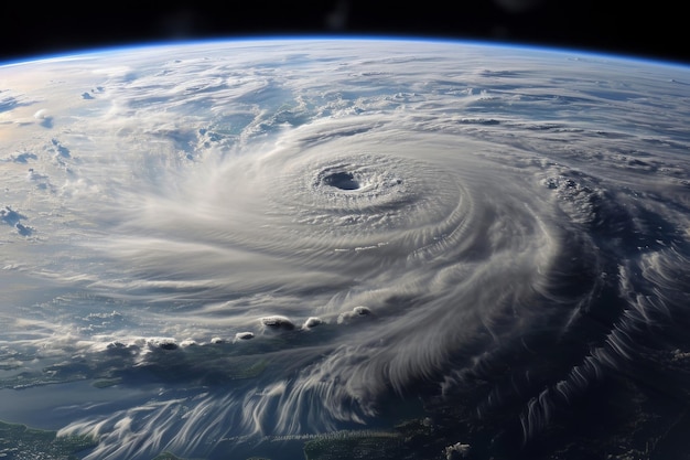 Esta foto captura una vista por satélite de un poderoso huracán girando en la vasta extensión del espacio huracán tropical visto desde el espacio generado por IA