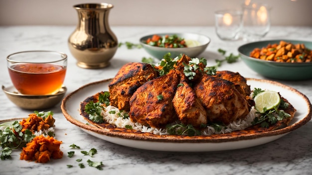 foto capturando a elegância da culinária indiana Mostre o tandoori de frango com especiarias intrincadas em um