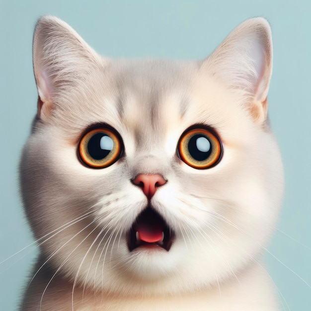 Foto de una cara de gato linda conmocionada en un fondo de color sólido ai generativo