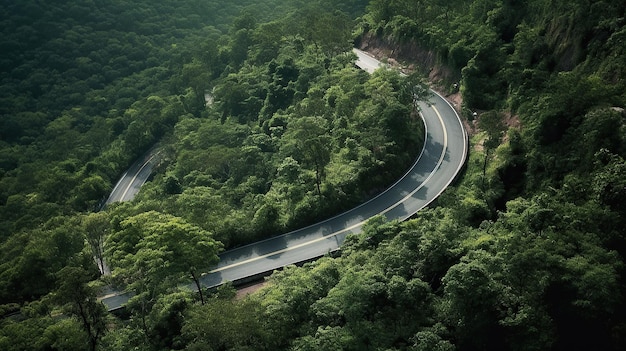 Foto de la carretera sinuosa vista aérea de la parte superior hermosa IA generativa