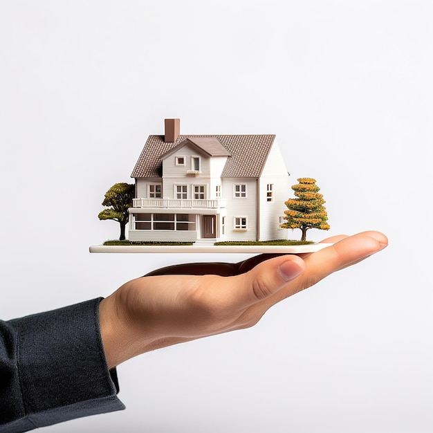 Foto casa de bienes raíces sosteniendo en la mano