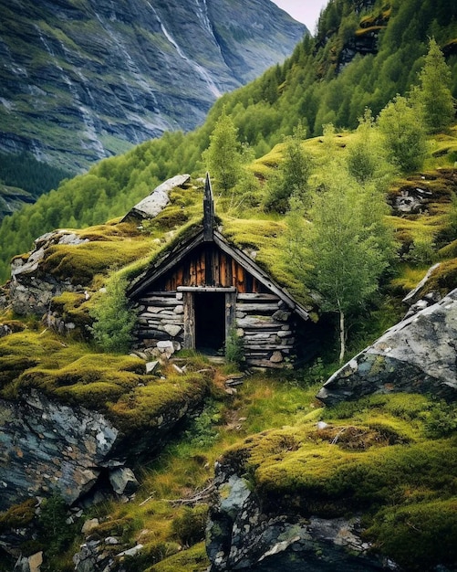 una foto de una casa con un cielo azul y hierba verde