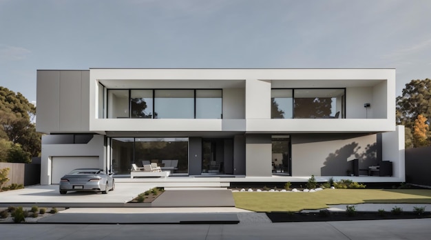 Foto casa gris alta para familia numerosa con exterior de casa moderna gris