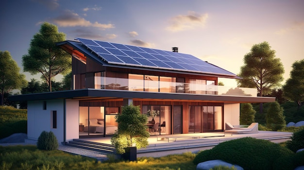 Foto una foto de una casa moderna con paneles solares