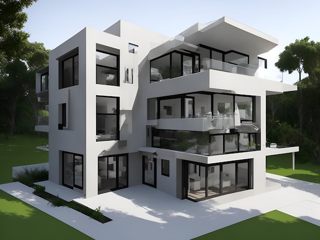 Foto de una casa moderna en representación en 3D