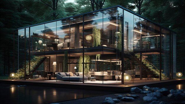 Una foto de una casa de vidrio con elegancia sutil