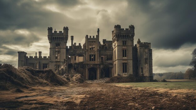 Foto una foto de un castillo en ruinas con el cielo nublado