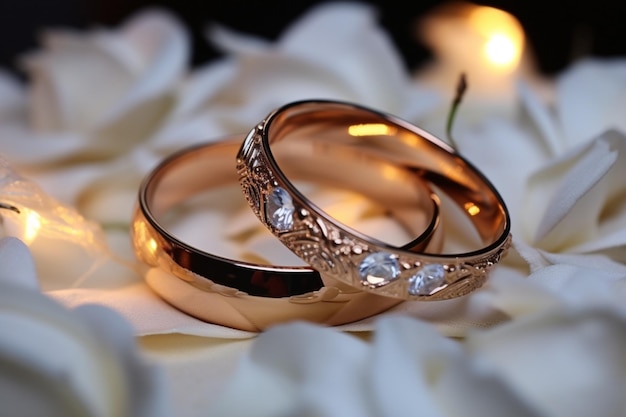 Foto cautivadora de anillos de boda, enfoque selectivo que simboliza el amor y la familia querida