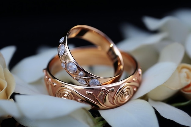 Foto cautivadora de anillos de boda, enfoque selectivo que simboliza el amor y la familia querida