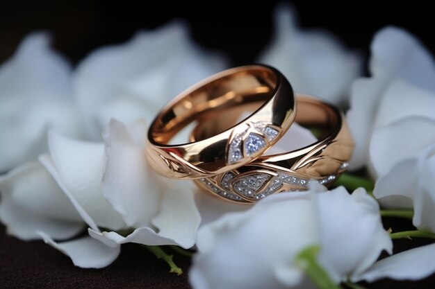 Foto cautivadora de anillos de boda, enfoque selectivo que simboliza el amor y la familia querida