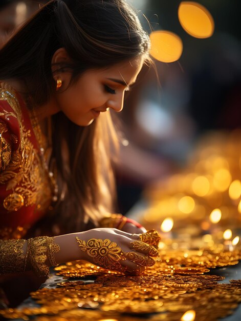 Foto foto de la celebración de lohri con personas que aplican mehndi henna diseña el concepto del festival de lohari india