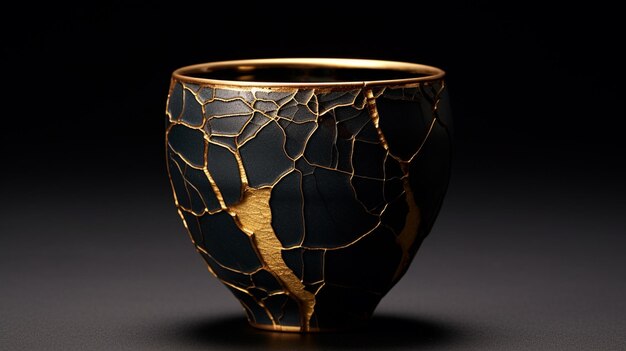 Foto foto de cerámica con kintsugi restaurado con grietas de oro método tradicional japonés de fijación del oro